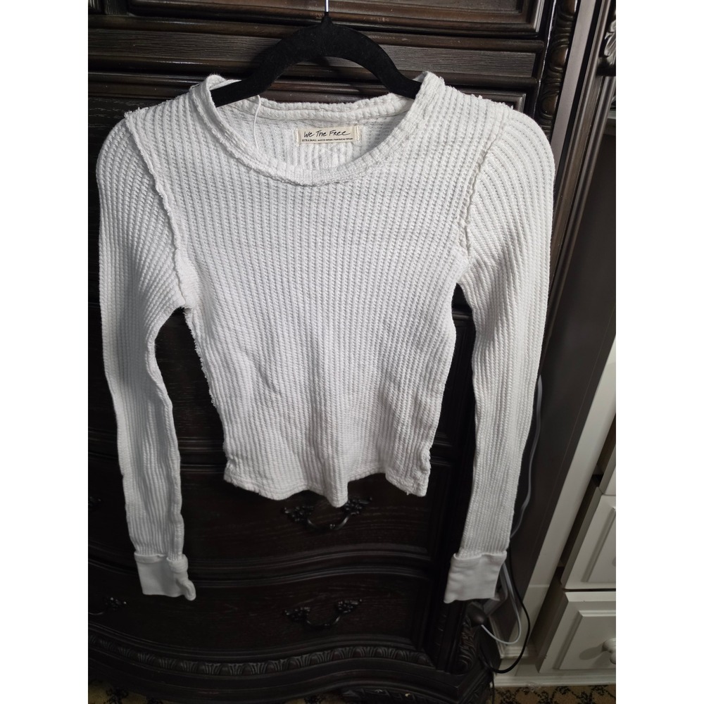 We The Free Free People White Waffle Knit Thermal Top‎ OB1803865 XS